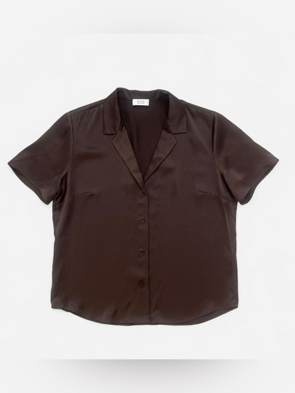 AYR Espresso Brown Liquid Satin Short Sleeve Shirt S